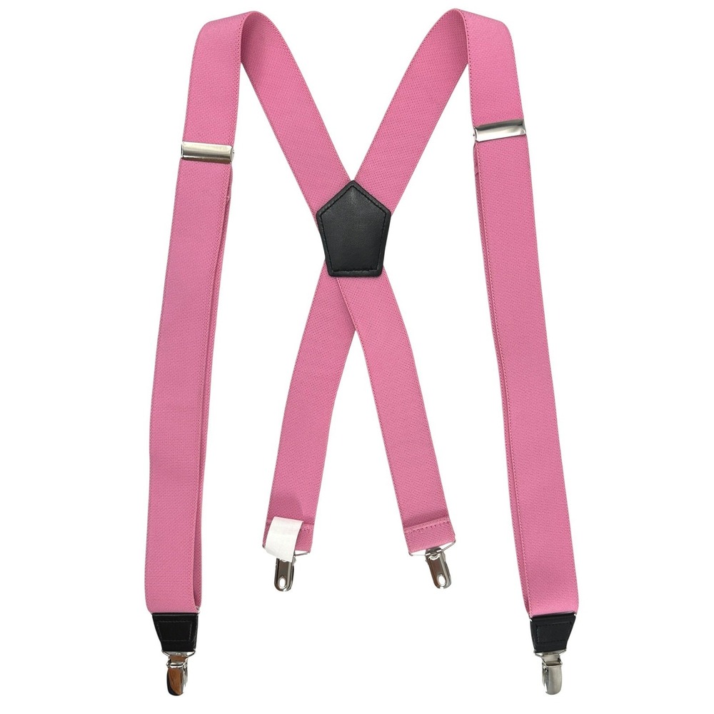 Randa Pink Clip-On Suspenders Braces 48" Adjustable Leather X-Back Unisex